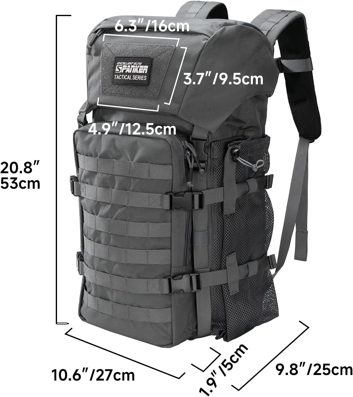 EXCELLENT ELITE SPANKER 40L Camping Hiking Backpack for Men and Women Tactical Military Backpack Large Rucksack Assault Pack Bag for Outdoor Camping, Hiking,Travel Backpacking(Grey