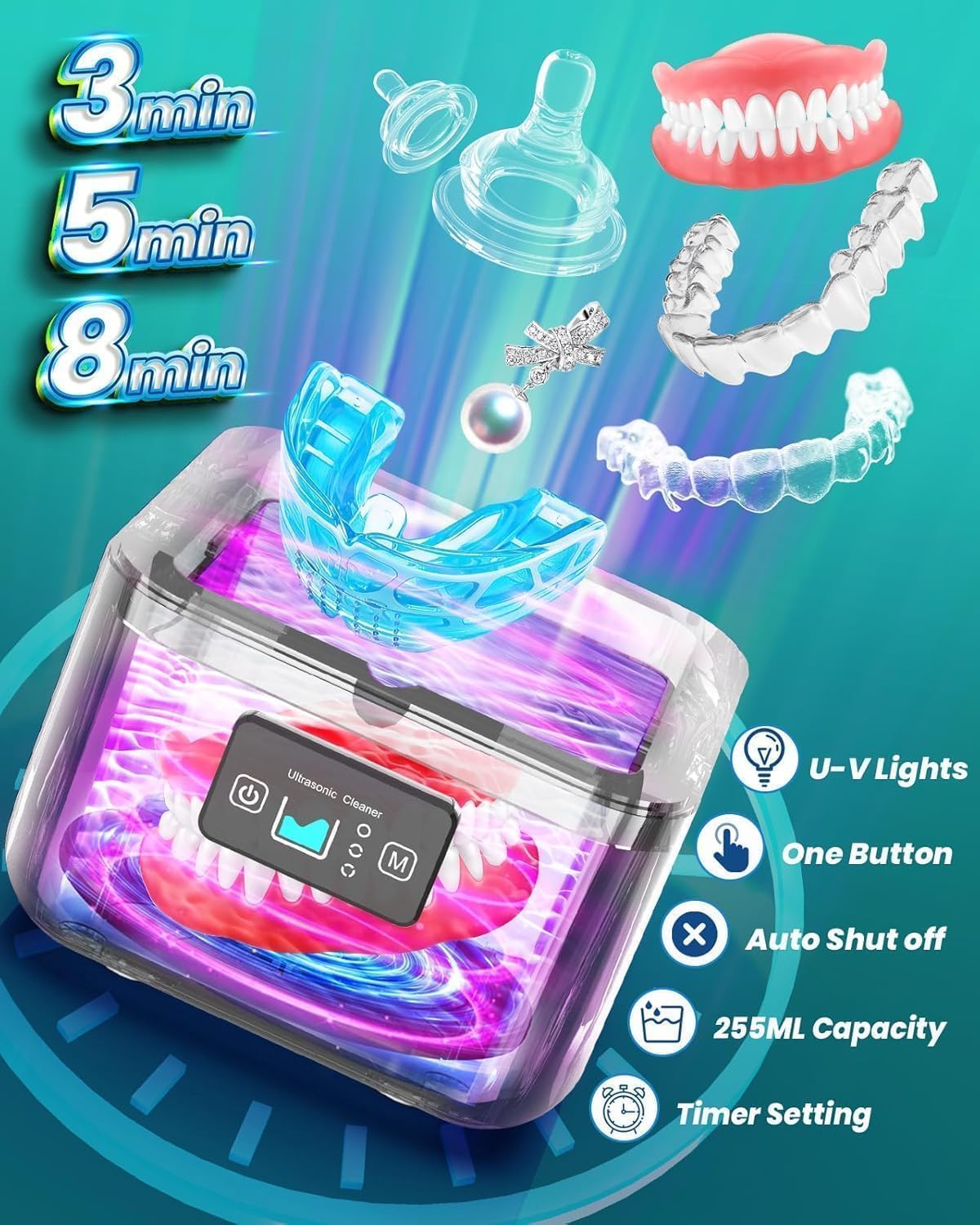 Limpiador de retenedores ultrasónicos, máquina limpiadora dental de 45 kHz