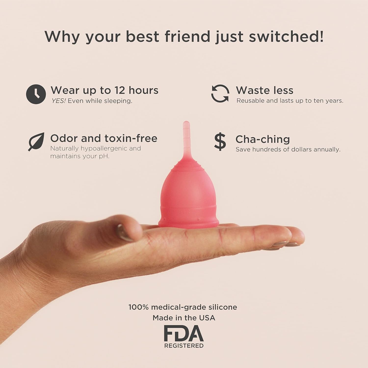 Saalt Menstrual Cup – Reusable Period Cup – Made for Comfortable, Leak-Free Protection Up to 12 Hours – BPA & Latex Free – Includes Cup & Carry Bag (Small, Himalayan Pink)