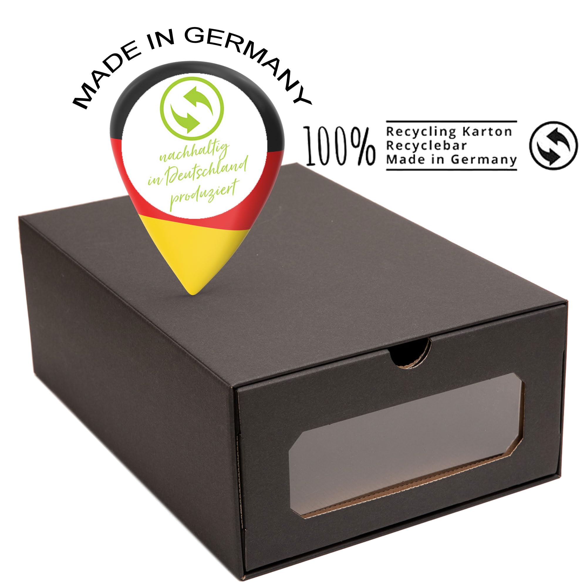 10 x PresentFill Schubladenbox Aufbewahrungsbox Schuhbox Schuhschachtel Schuhkarton Ordnungsboxen Schwarz transparent Sichfenster stapelbar aus Pappe Karton Schuhaufbewahrung Schuhorganizer