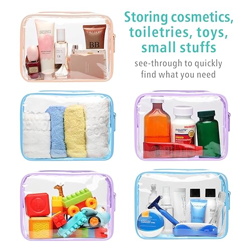 Miniatura 6 de F-color Bolsa de aseo aprobada por la TSA, paquete de 3 bolsas de aseo transparentes, maquillaje transparente para mujeres, bolsa de viaje de tamaño