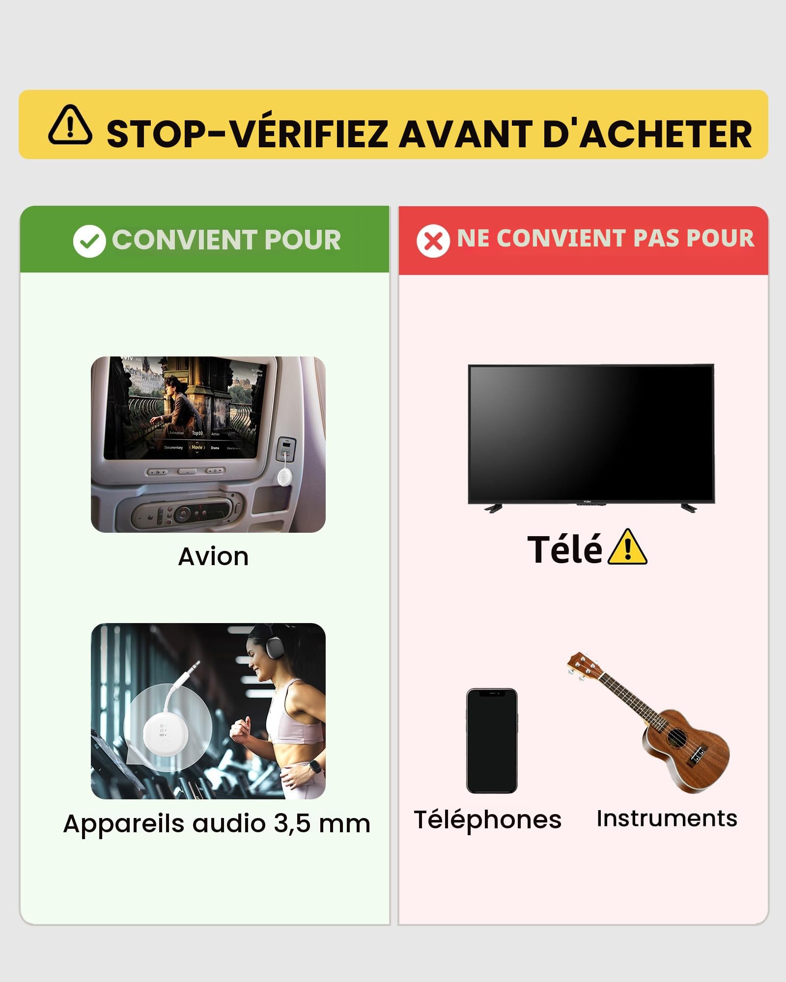 Avantree SoundJet R1 Adaptateur Avion Bluetooth aptX Adaptive 20 h Autonomie Transmetteur Audio sans Fil Puce Qualcomm Blanc