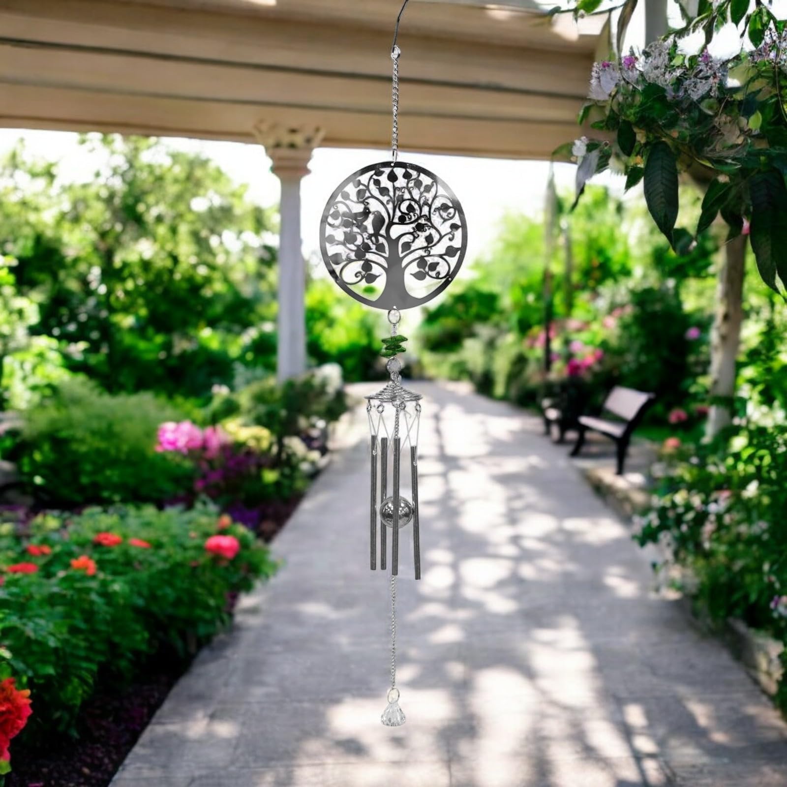 Epsom Door Handle Stainless Steel Hanging Wind Chime Outdoor Garden Decor Soothing Nature-Inspired Metal Chimes for Patio Balcony Yard Multiple Designs (Tree)
