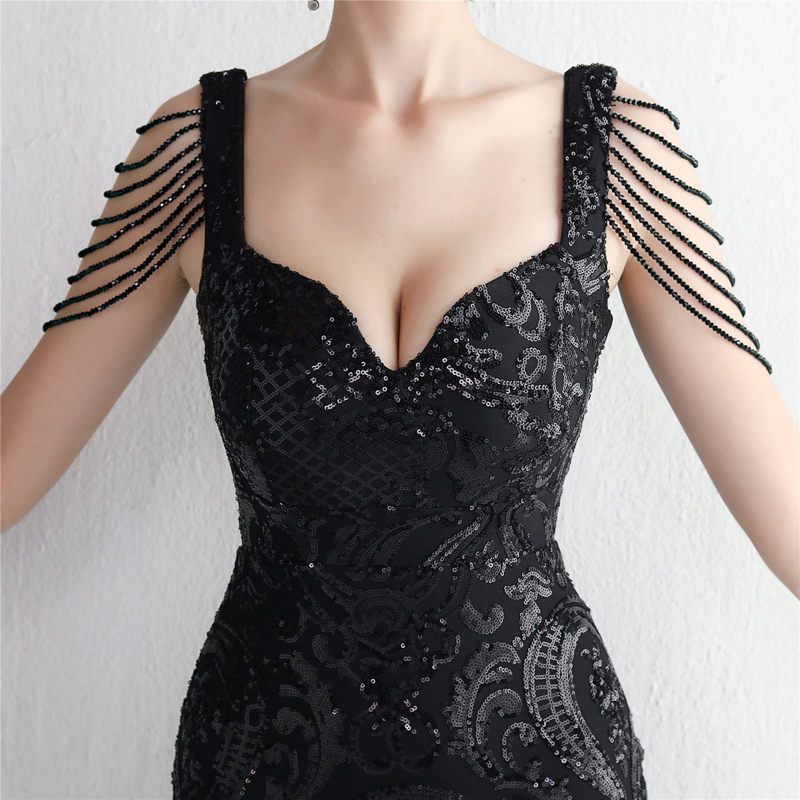 Damen Glänzend Abendkleider Maxikleid Elgant V-Ausschnitt Meerjungfrau Cocktailkleid Cabrio Wickelkleid Festlich Kleid