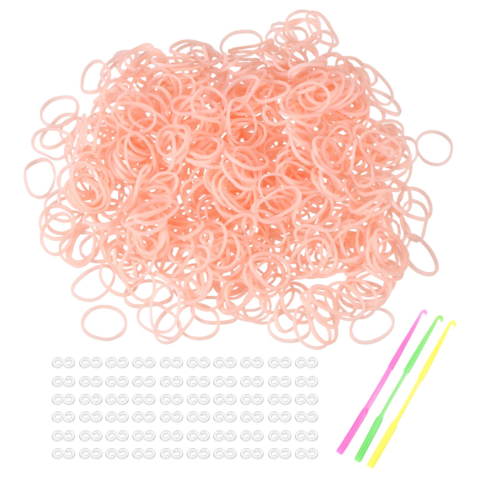 sourcing map 1800 Pcs Loom Rubber Bands Kit with 75 Pcs S-Clips 3-Hooks Rubber Bands Refill Bracelet Making Kits for Weaving DIY Handcrafts Gift, Beige