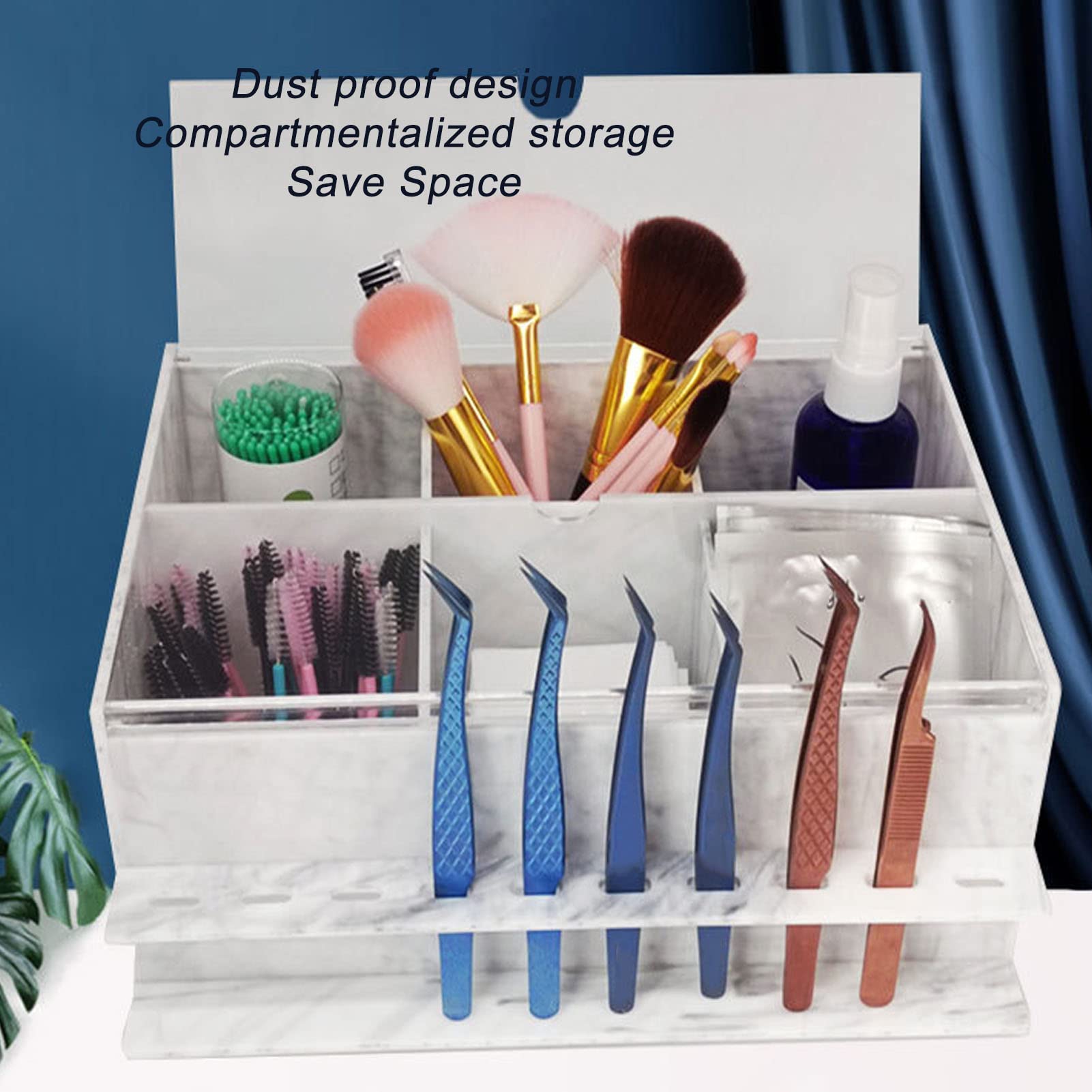 Tissting Boîte de Rangement de Maquillage en Acrylique, 10 Trous, étui D'accessoires de Greffe de Cils, Organisateur de Cosmétiques, Vitrine Cosmétique Anti-poussière pour Magasin à Domicile(Blanc)