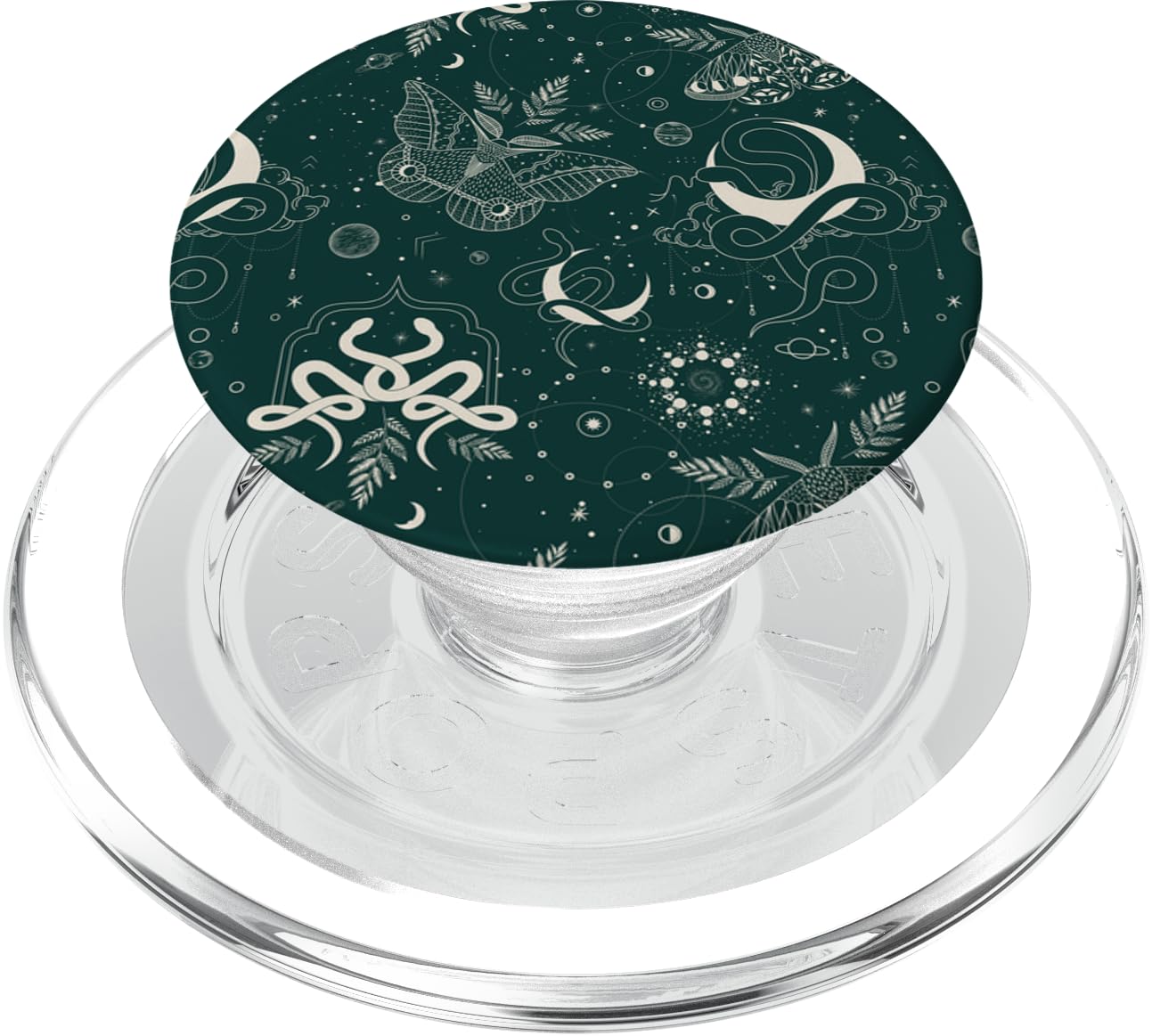 Dark Green Mystical Witchcore Celestial Night Moth & Snake PopSockets PopGrip for MagSafe