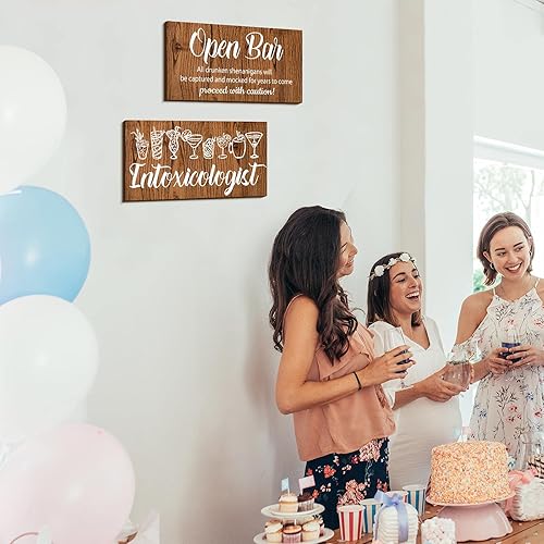 Miniatura 4 de Jetec 2 piezas de letreros de barra para el hogar, intoxicólogo, letreros de madera, accesorios de barra abierta, travesuras borrachas para boda,