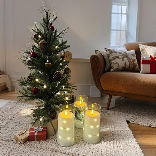 Miniatura 4 de Lezonic 6 velas LED sin llama con temporizador remoto, velas acrílicas que funcionan con pilas parpadeantes con cadena de luces incrustadas, para