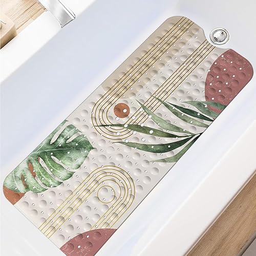 Lnond Tapete para bañera antideslizante, bohemio extra largo de 40 x 16 pulgadas, tapete antideslizante para bañera, tapete de ducha abstracto de
