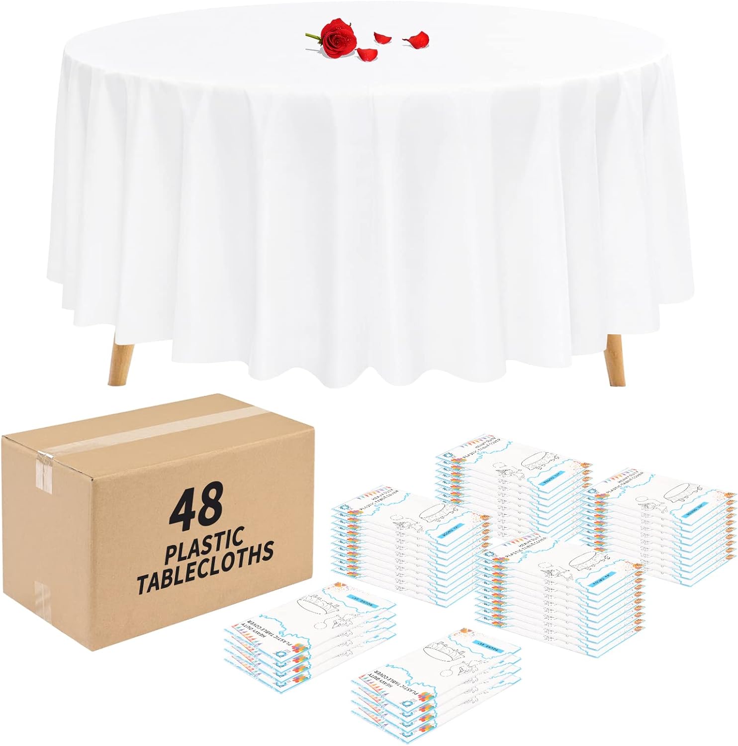 YMHPRIDE 48 Pack White Round Tablecloths,84 Inch White