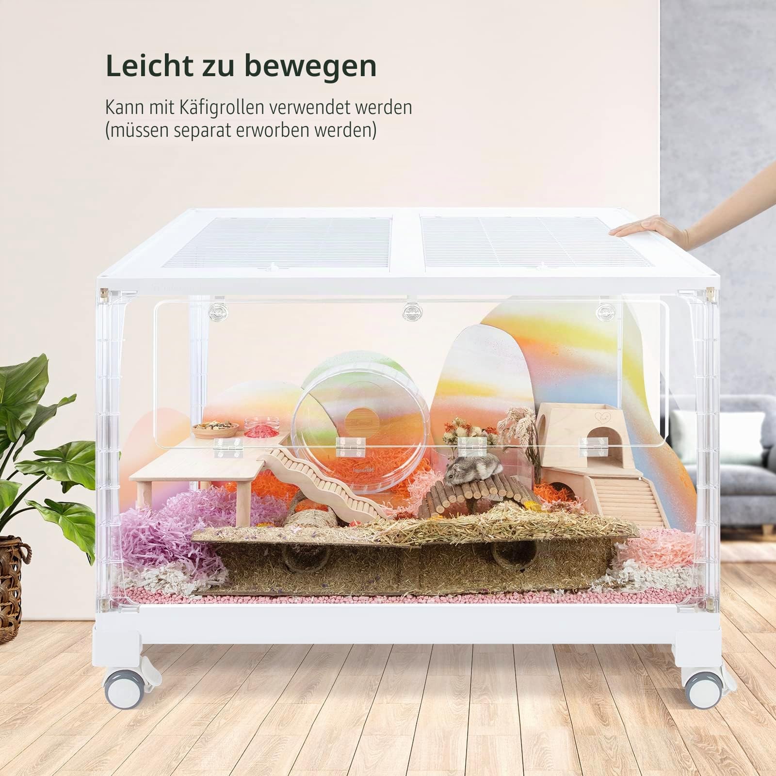 Niteangel Stacker Serie Hamsterkäfig - Stapelbarer und großer Glasbehälter für Hamster, Gerbils, Mäuse, Degus oder andere kleine Haustiere (Dreiseitenglas + Vordere Acryl-Öffnungstür)