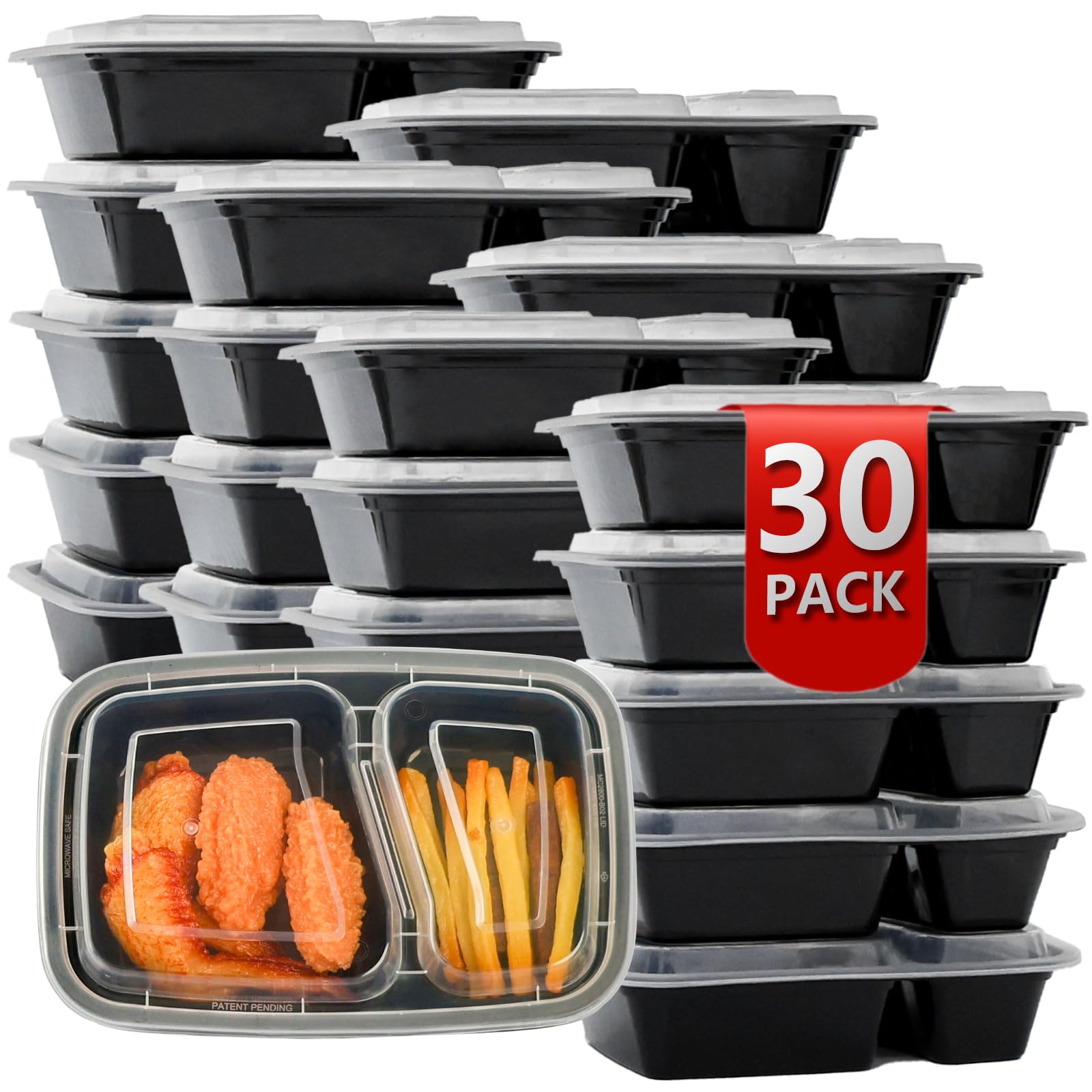 Meal Prep Containers 2 Compartment 30 Pack
