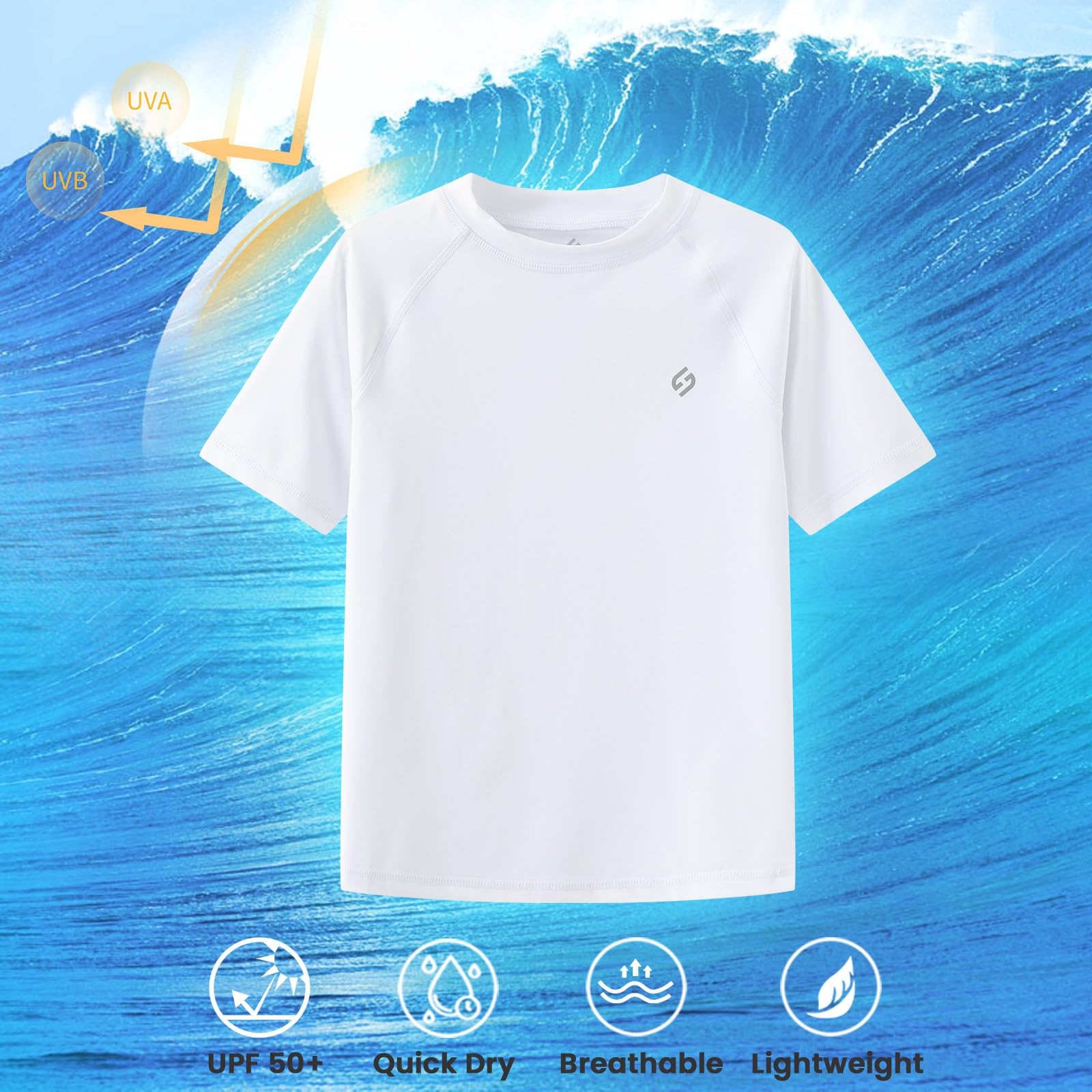HODOSPORTS Maglietta UV da ragazzo UPF 50+, a maniche corte, da nuoto, per bambini, rashguard, Rash Guard