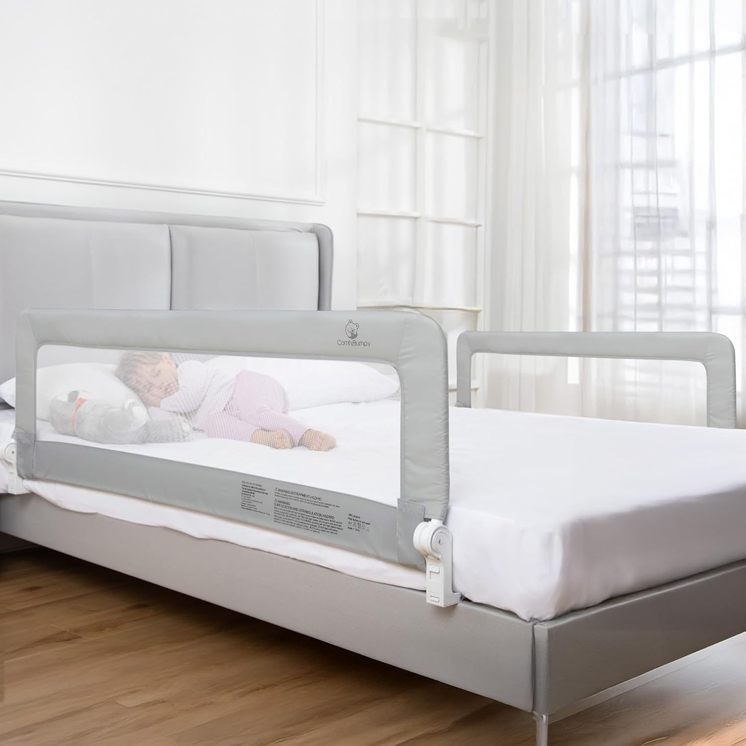 ComfyBumpy 2-Pack Bed Rail for Toddlers 55.5" L x 19.5" H | Toddler Bed Rails for Twin, Full, Queen & King Mattress Size | Swing Down Rail Guard | Mattress Side Rail for Kids | Gray Grey 55.5”L x 19.5”H | 2-Pack