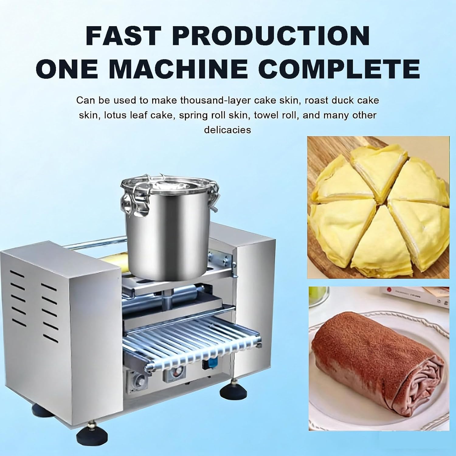 High-Speed Commercial Mille Crepe Cake Maker, Fully Automatic Egg Skin Crepe Machine, 200-300 Crepes/Hour for Pancakes & Egg Roll Wrappers 6in