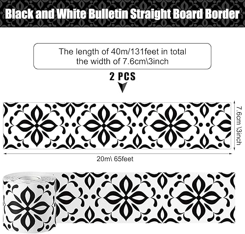 Miniatura 2 de PerKoop 2 rollos de 131 pies de borde decorativo para tablón de anuncios para aula, borde de papel blanco para decoración de regreso a clases