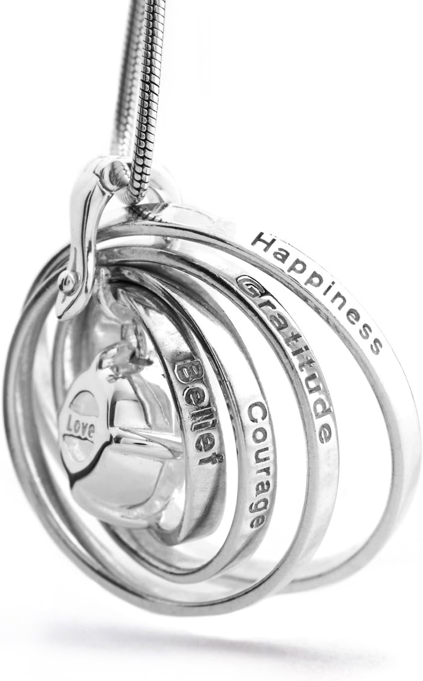 Sterling Silver Charm Necklace with Beautiful Wording Inscribed, Love, Belief, Courage, Gratitude, Happiness