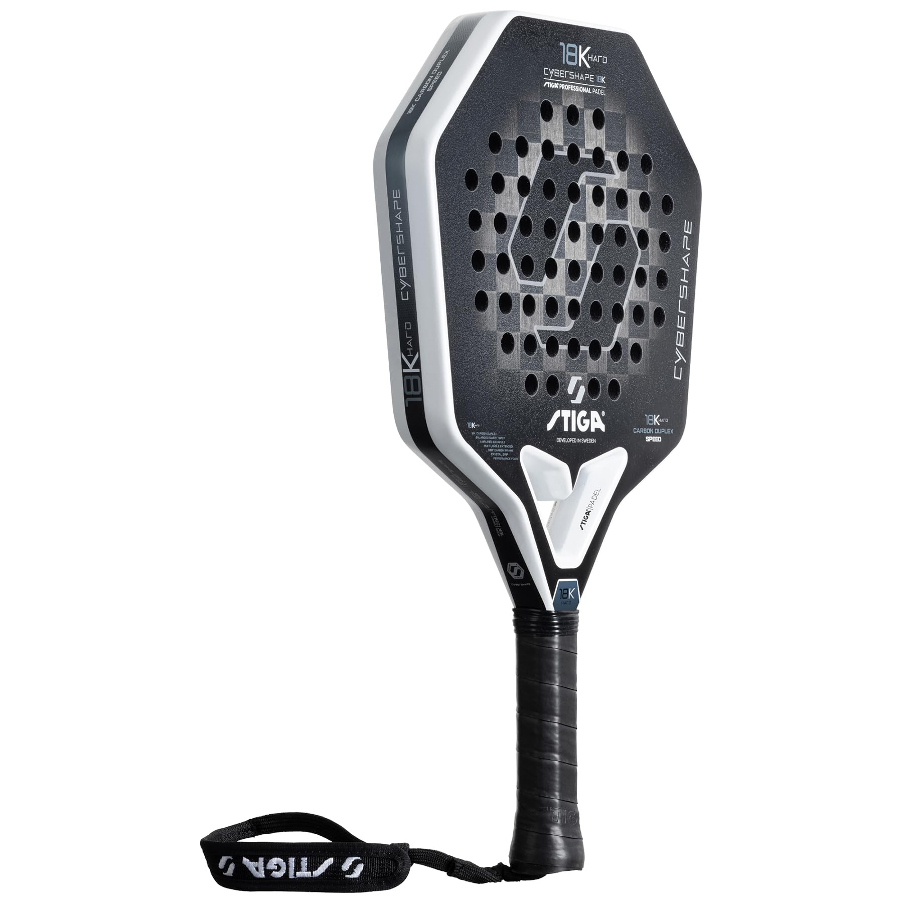 STIGA Pala de Pádel Cybershape 18K Hard - Combinación Fuerza, Control y Sensación - Superficie de Golpeo Ampliada, Mayor Sweet Spot - Construcción de Fibra de Carbono