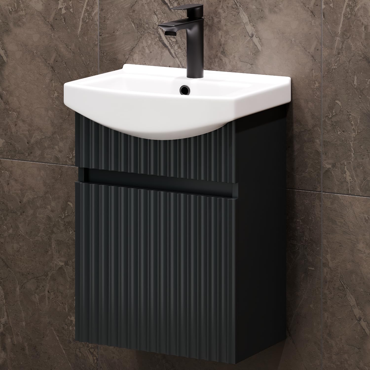 Planetmöbel Waschbecken mit Unterschrank 45 cm inkl. Keramikwaschbecken, Gäste WC Waschtischunterschrank, anthrazit matt