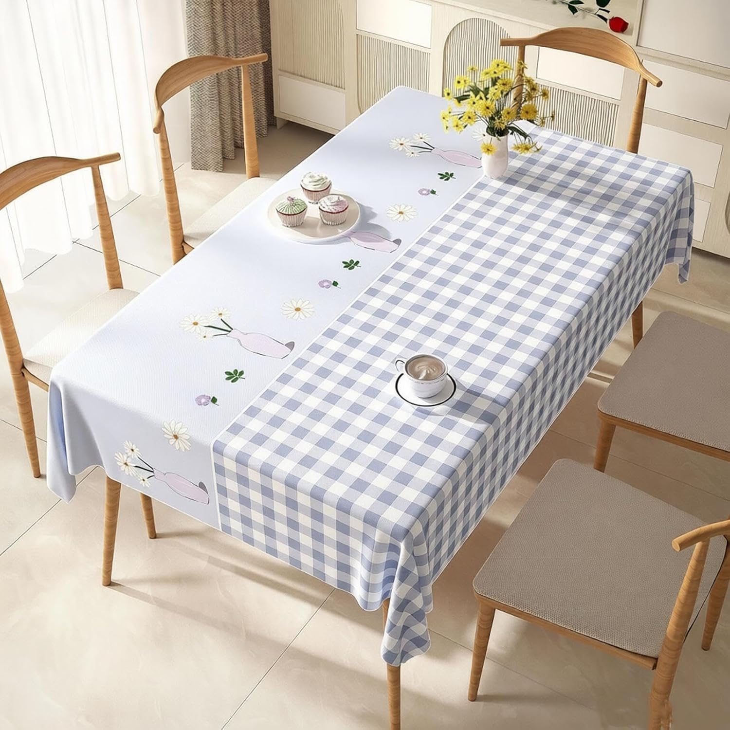 KIJyfgTR Rectangular Plastic Table Cover Country-style Print(Blue,90x140cm)