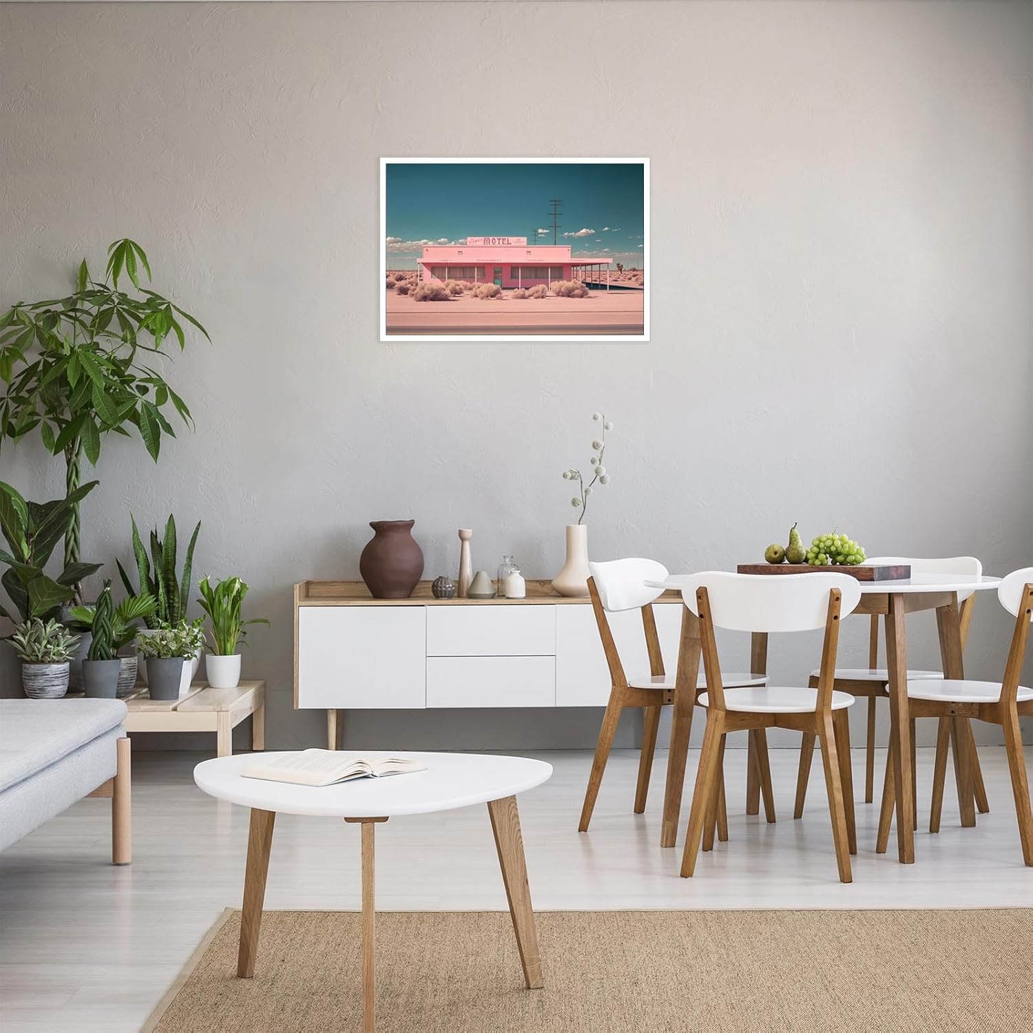 Trendy Western Pink The Motel Wall Art Funky Southwestern Desert Landscape Canvas Posters Modern Roadside Remains Minimalist Prints Painting For Living Room Bedroom Wall Decor 24x36in Unframed