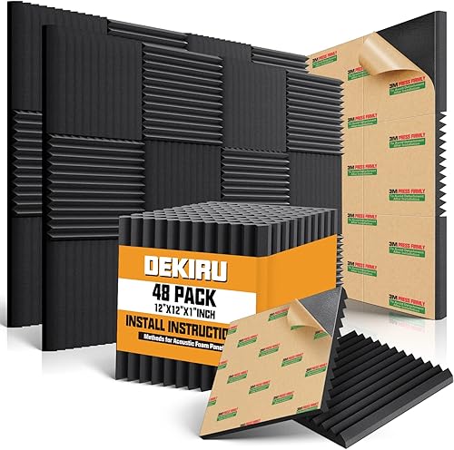 DEKIRU Paquete de 48 paneles de espuma a prueba de sonido de expansión rápida, paneles acústicos de 1 x 12 x 12 pulgadas, de alta densidad, espuma
