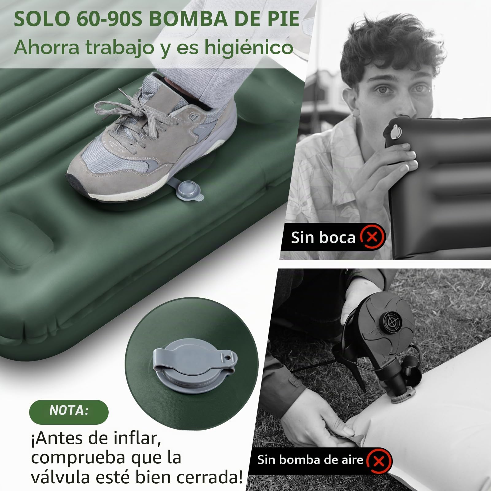 Esterilla Camping, Colchones Camping Autohinchable, Ultraligera, Colchón de Aire Hinchable para Camping, Portátil y Plegable, Almohadilla para Dormir de Acampada para Exteriores, Senderismo