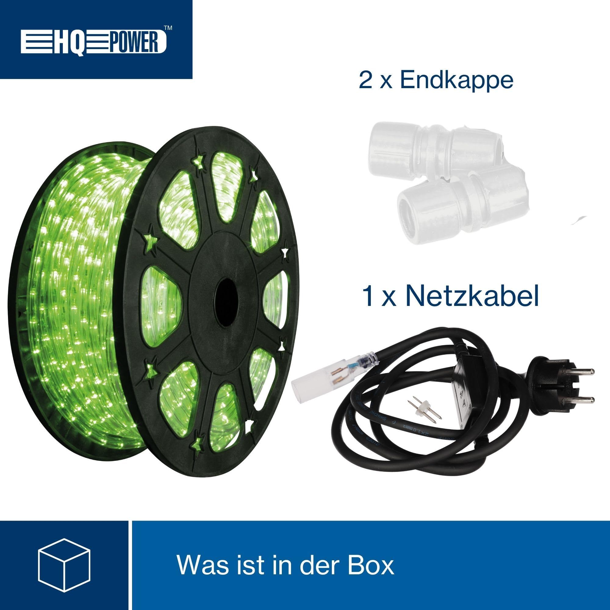 HQ-Power LED-Lichtschlauch, Lichterschlauch außen wetterfest, Lichtschlauch LED, Lichterkette Schlauch, LED Schlauch, Weihnachten, Party, flexibel, Dekoration, 36 LEDs/Meter, grün, 45 m
