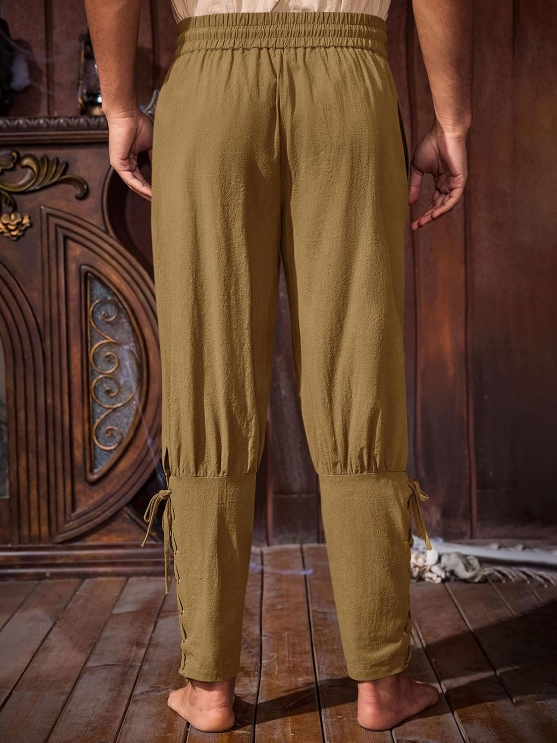 Runcati Mens Medieval Pirate Pants Renaissance Ankle Banded Viking Ren Faire Pants Lace Up Halloween Costume Trousers - Image 3