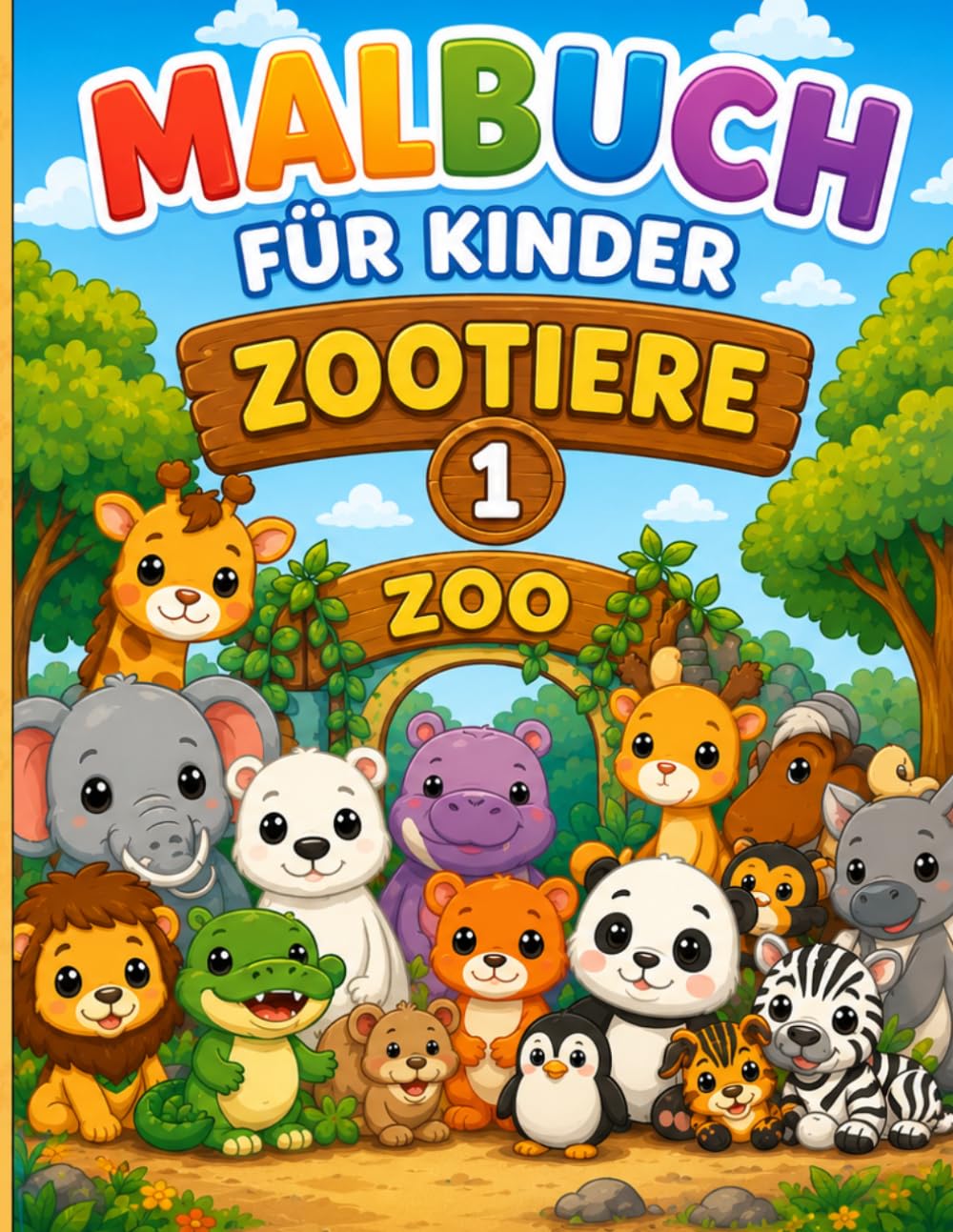 Malbuch für Kinder - Zootiere 1: Niedliche Tiere zum Ausmalen und Entdecken für Jungen und Mädchen ab 3 Jahren
