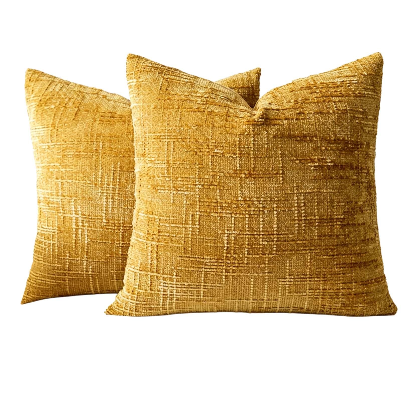 2 Pack Throw Pillow Covers 18x18 Inch Chunky Chenille Farmhouse Sofa Decor