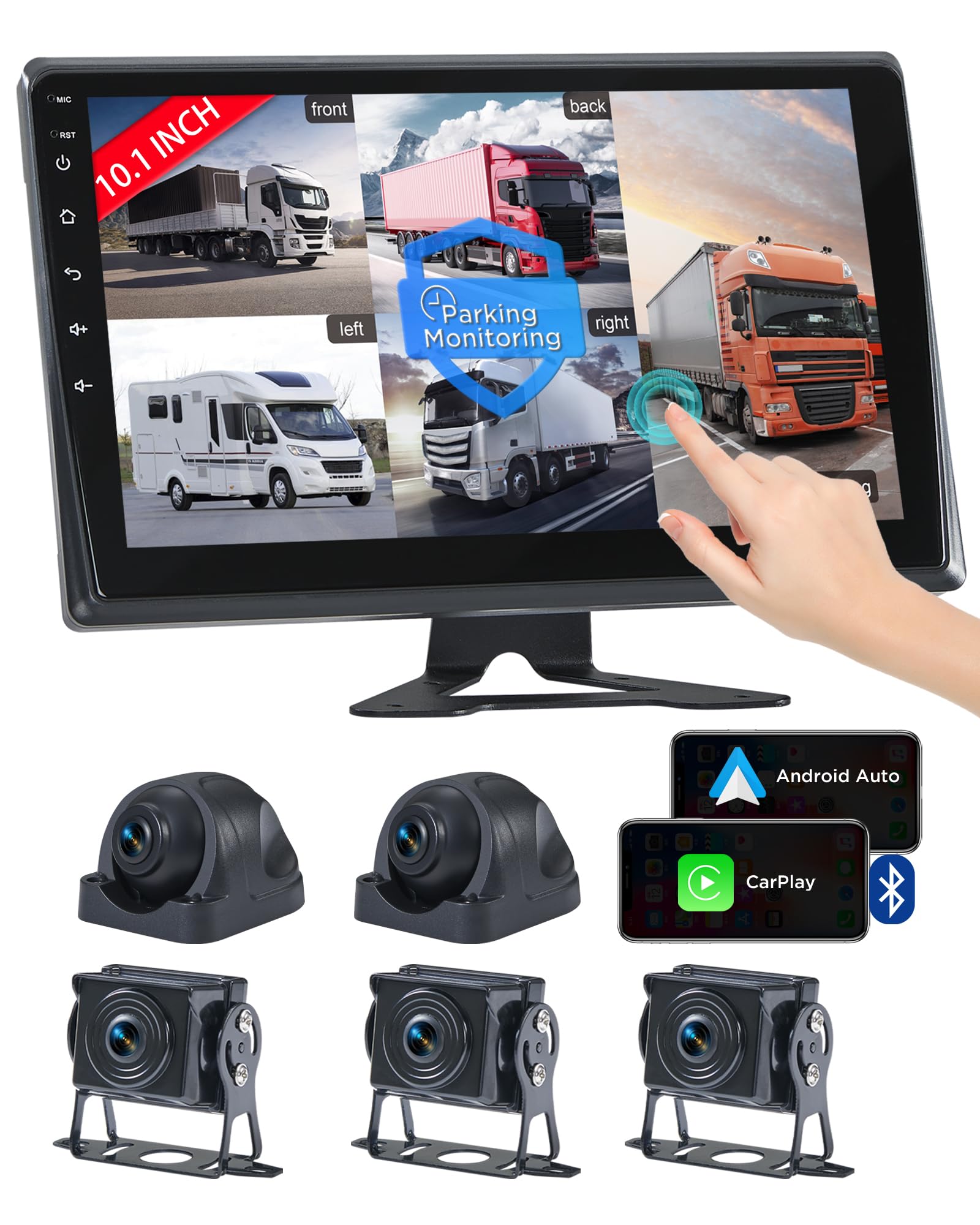 VOONOA RV Camera System with Carplay Android Auto, 5 1080P Backup Camera Dash Cam & 10.1