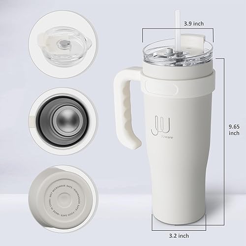 Miniatura 4 de Vaso de 40 onzas con asa y popote, vaso de acero inoxidable a prueba de fugas, taza de viaje aislada al vacío para bebidas calientes y frías, color