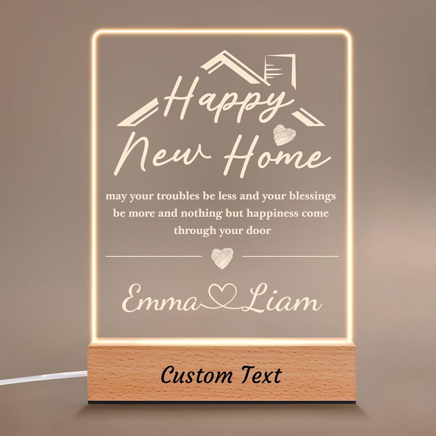 House Warming Gifts New Home, Personalized Housewarming Plaque with Name Night Light, Custom Closing Gifts Desk Accessories for Home Buyers Owners Realtors Women Best Friends