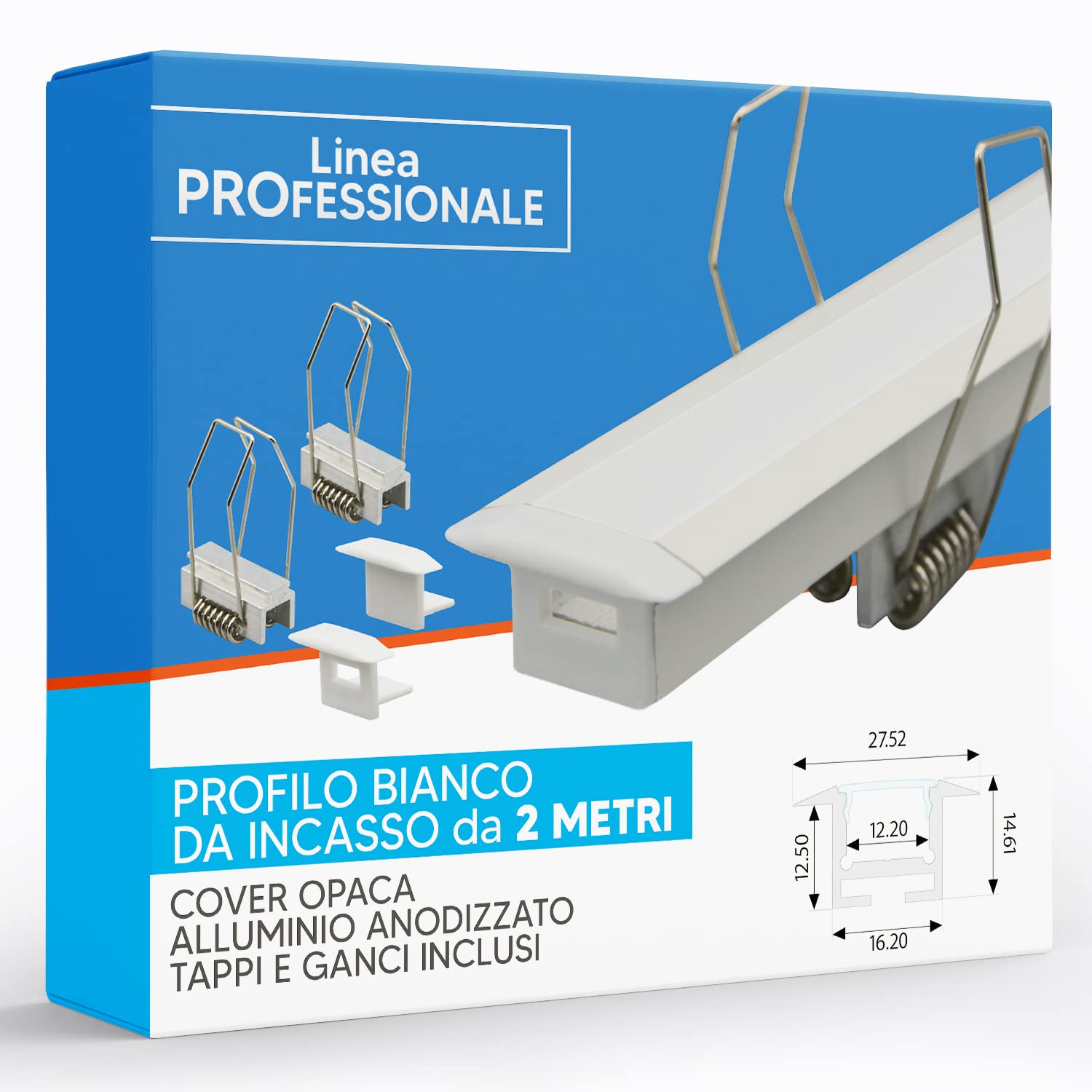 Profilo Alluminio Da Incasso Larga Per Striscia Led Fino 30mm Misura 48X35mm Completo Di Copertura Nera Fume Tappi Molla Fissaggio 2 Metri Sku 2871 84756740
