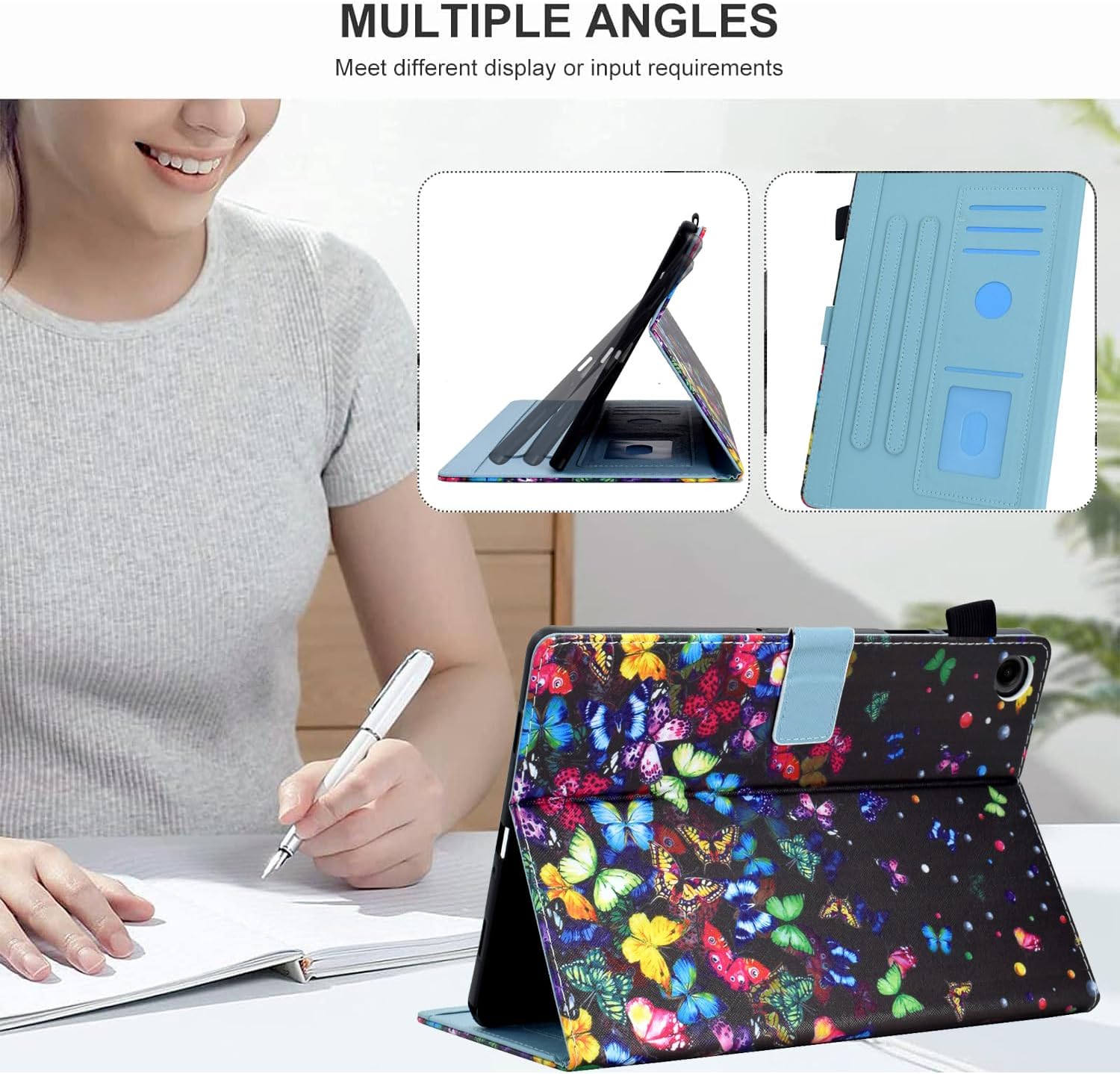 Case for Galaxy Tab A11+ Plus 2026/ A9 Plus 2024 11-Inch, Funut PU Leather Folio Cover Multi-Angle Stand with Auto Wake/Sleep Case for Samsung Galaxy Tab A9 Plus/A9+ Tablet,Colorful Butterfly image 3
