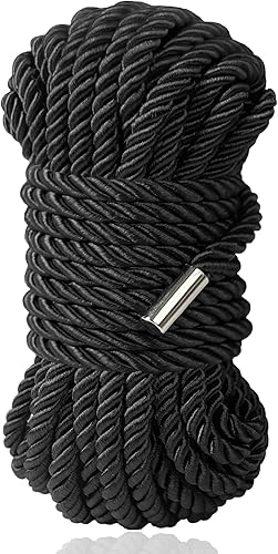 BAVIHOR Cuerda larga de seda, cuerda suave multiusos duradera, cuerda trenzada de satén, 32 pies, 0.315 in (negro)