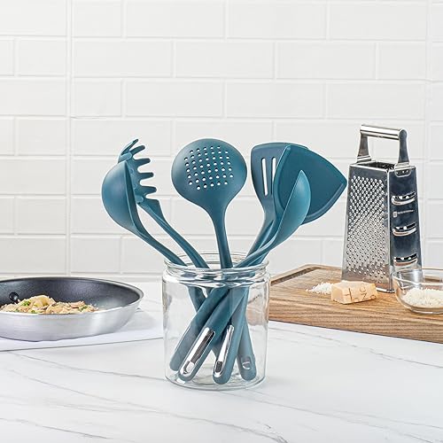 Miniatura 9 de Restaurantware Juego de utensilios de silicona, paquete de 1 juego de herramientas de cocina de mango antideslizante, 6 piezas, resistentes al