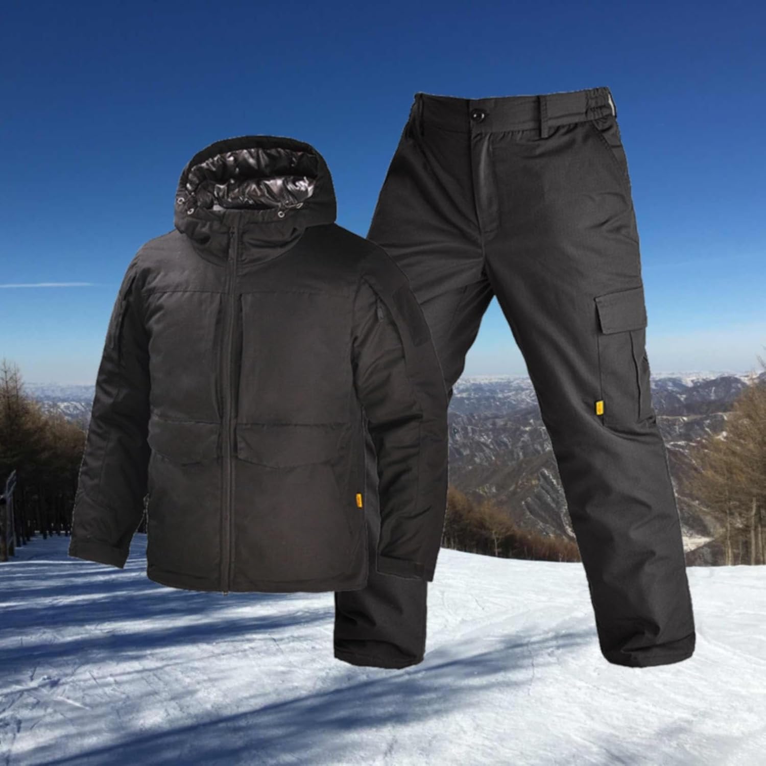 Men's Winter Ski Suits, Winter Outdoor Warm Sports Plush and Thicken Hooded Ski Suits Set
