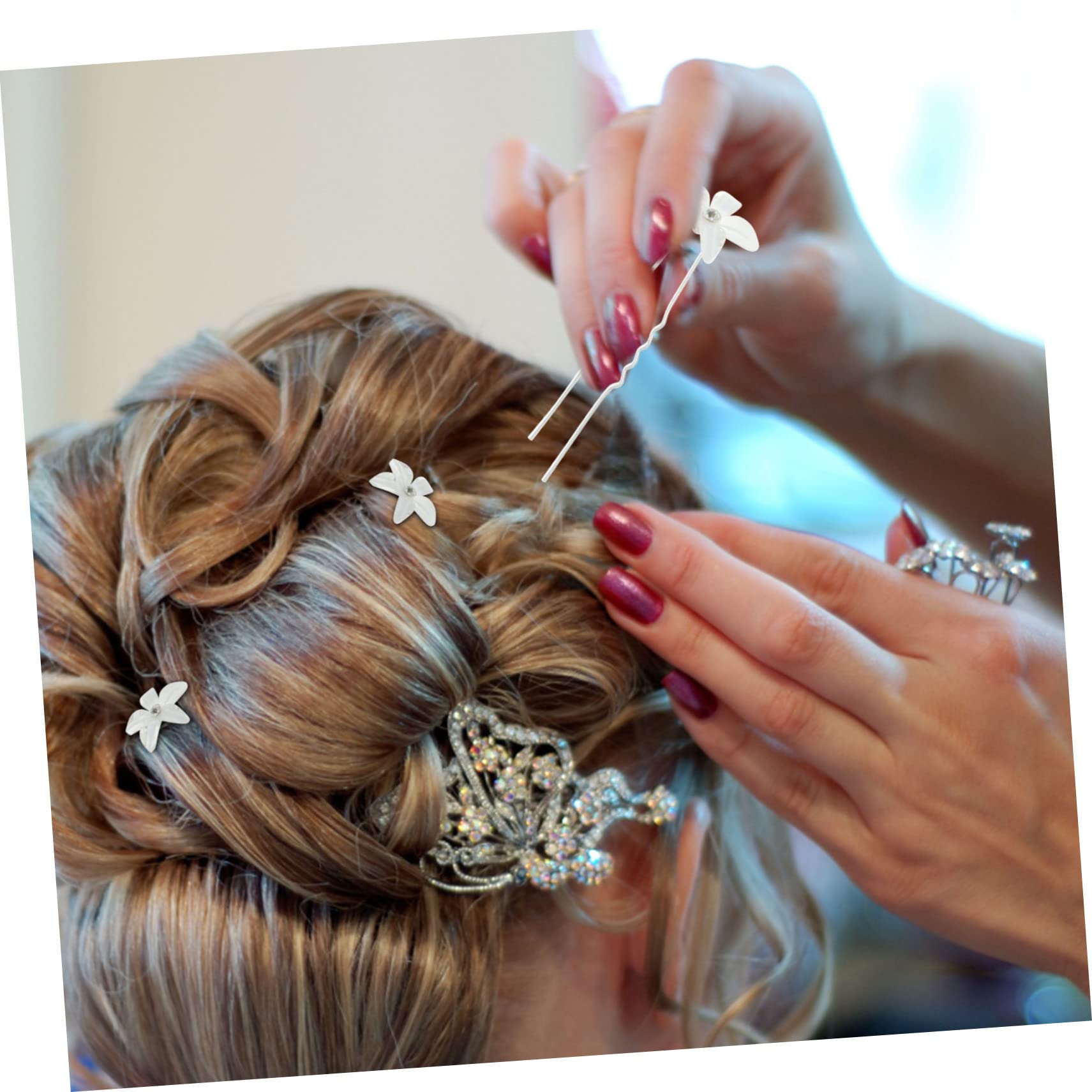 Abaodam 5 Juegos De Horquillas De Flores Para Novia En Forma De U Para El Pelo Tocado De Boda Elegante Decoración Para El Pelo De Boda Para Banquetes Y Fiestas 20 Unidades X 5