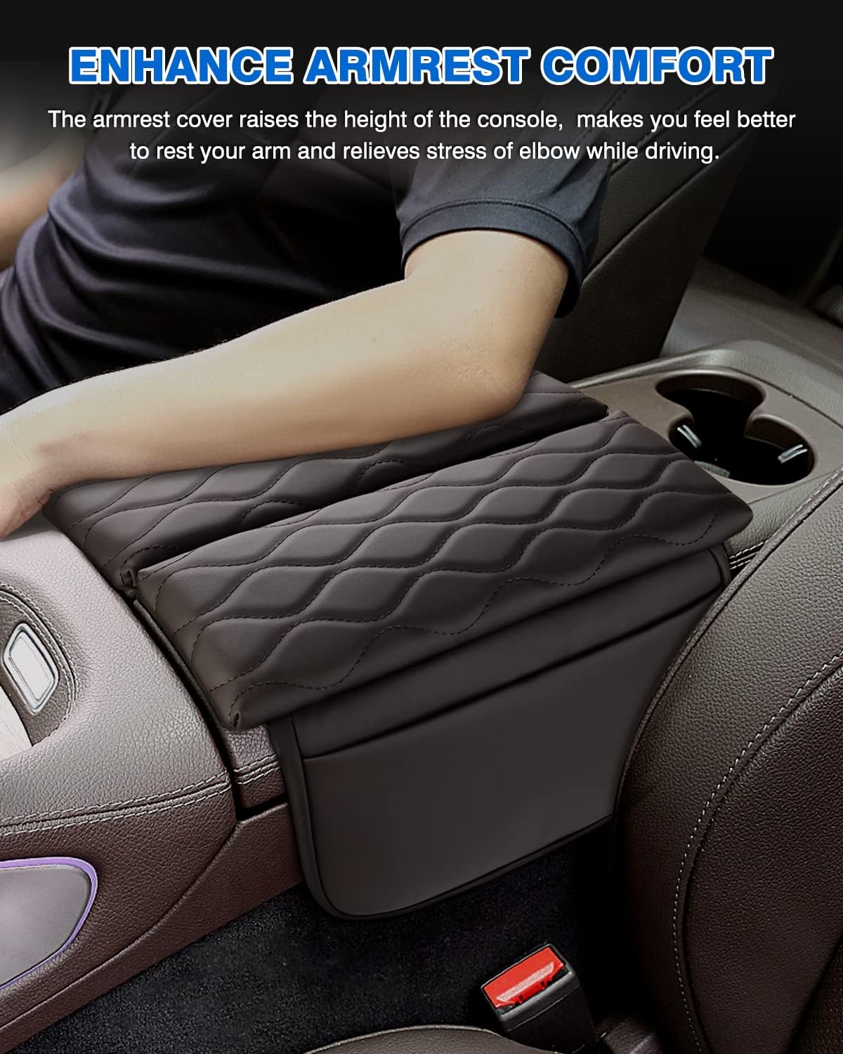 Karltys for Mercedes Benz GLE 350 Center Console Cover 2020-2025 2026 GLE 350 450 W167 & GLS 450 X167, Anti-Scratch Leather Waterproof GLE 350 Armrest Console Cover with Storage Pockets (Brown)