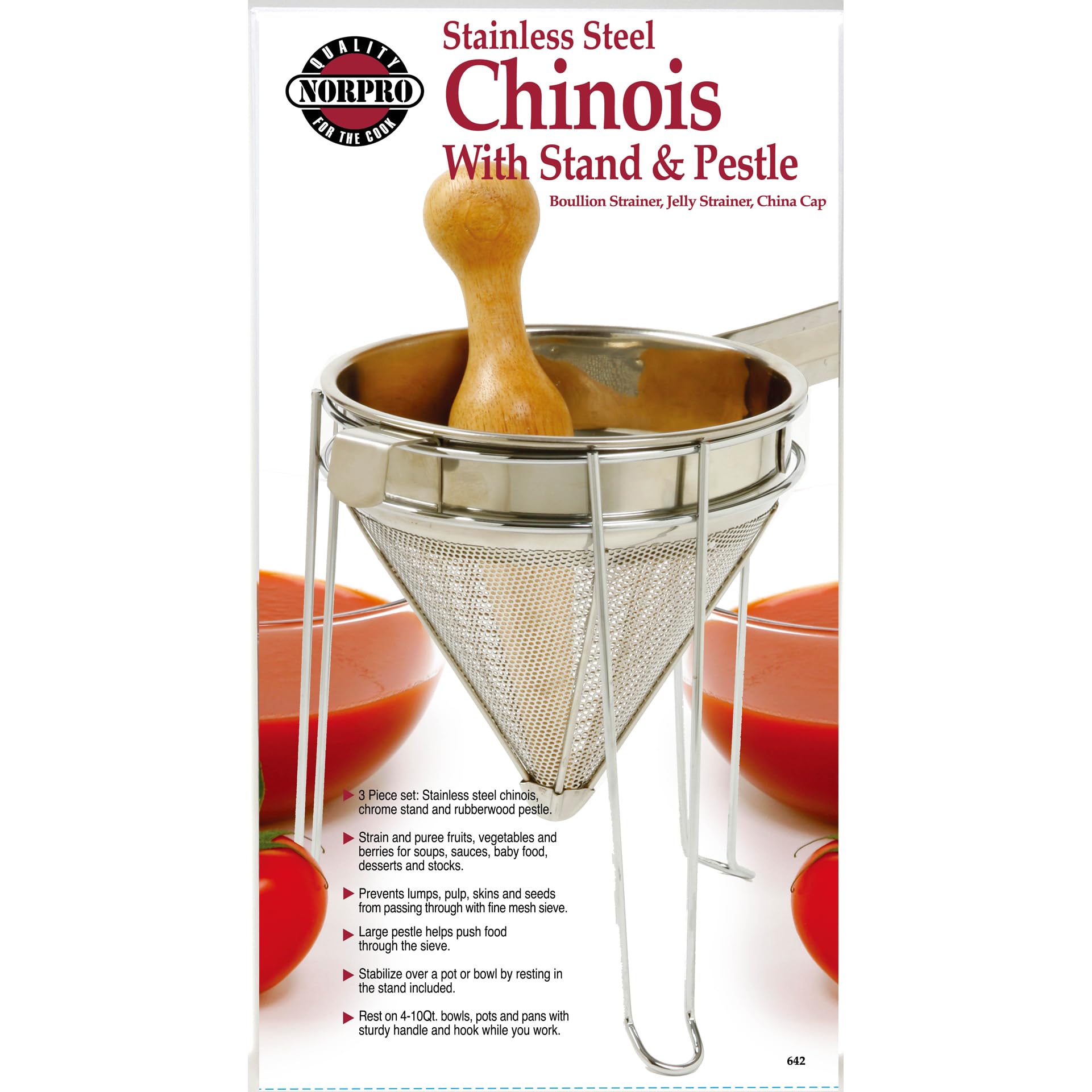 Norpro Stainless Steel 642 Chinois with Stand and Pestle Set, 9