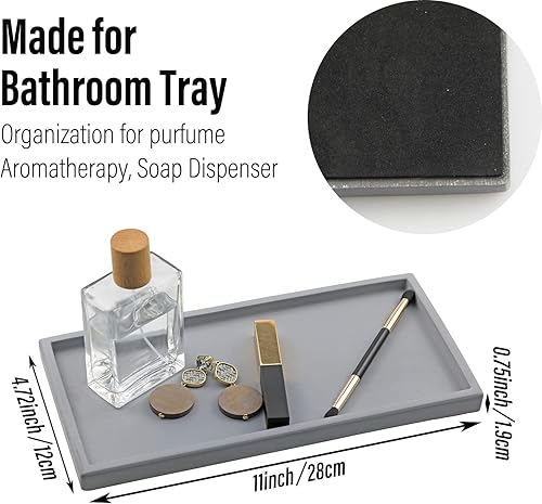 Miniatura 2 de FREELOVE Bandeja de hormigón para servir, bandeja de cemento para servir en baño, soporte para tocador, bandejas para joyas, cosméticos, organizador