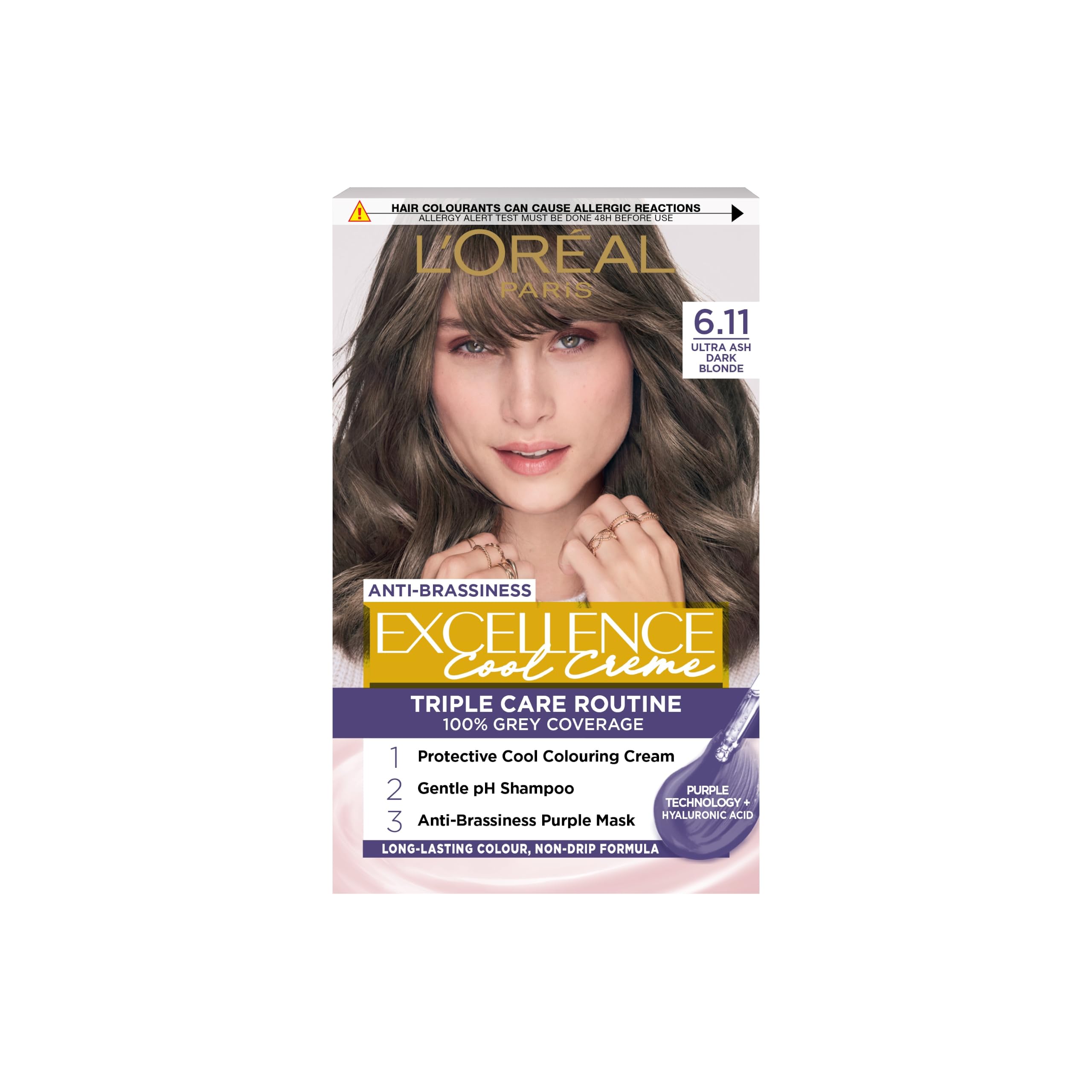 LâOrã©Al Paris Loreal Excellence Creme Permanent Hair Dye, 6.11 Ultra Ash Dark Blonde