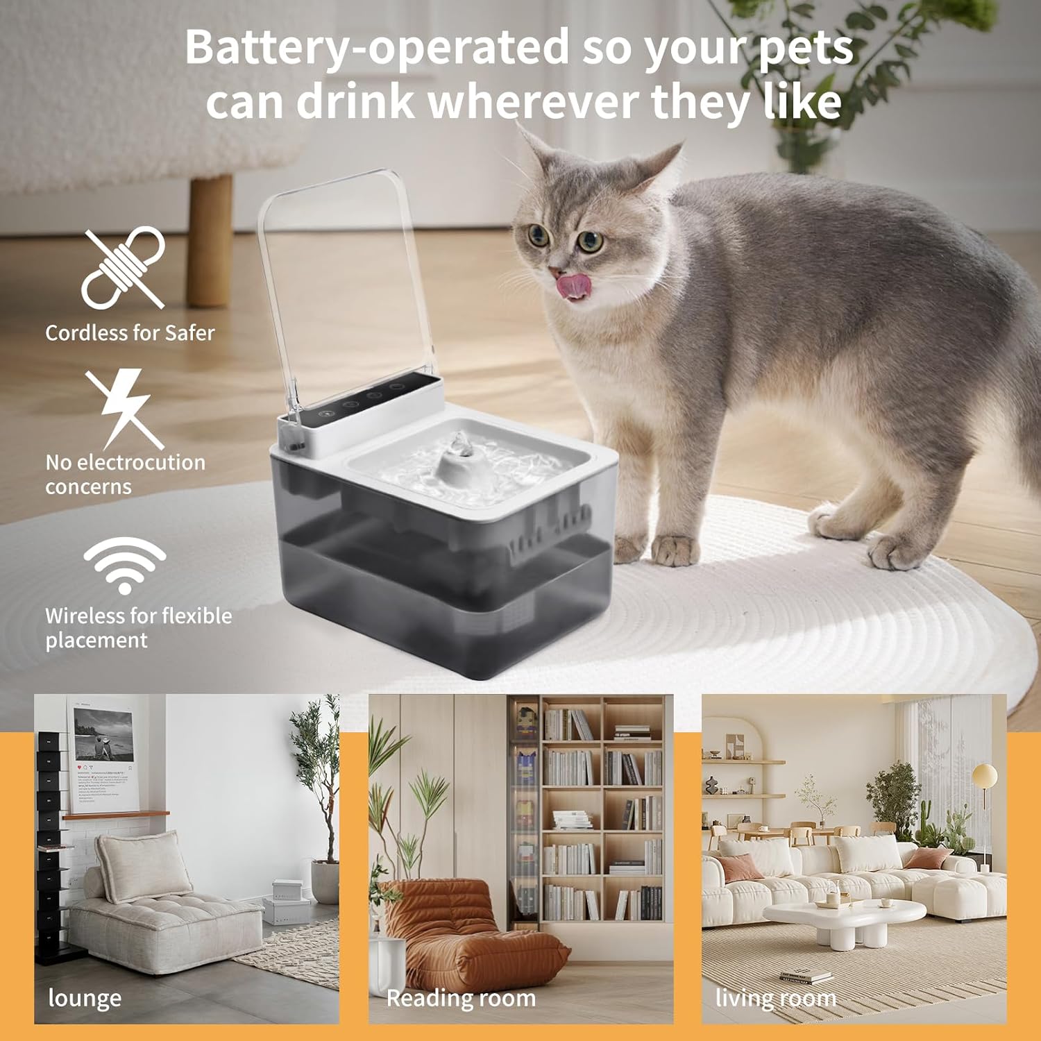 Cat Water Fountain Cat Fountain Pet Water Fountain Cat Feeding & Watering Supplies Automatic Induction lid Opening 3L Large Capacity Rechargeable image 4 of 7 B0DTPBMNSV