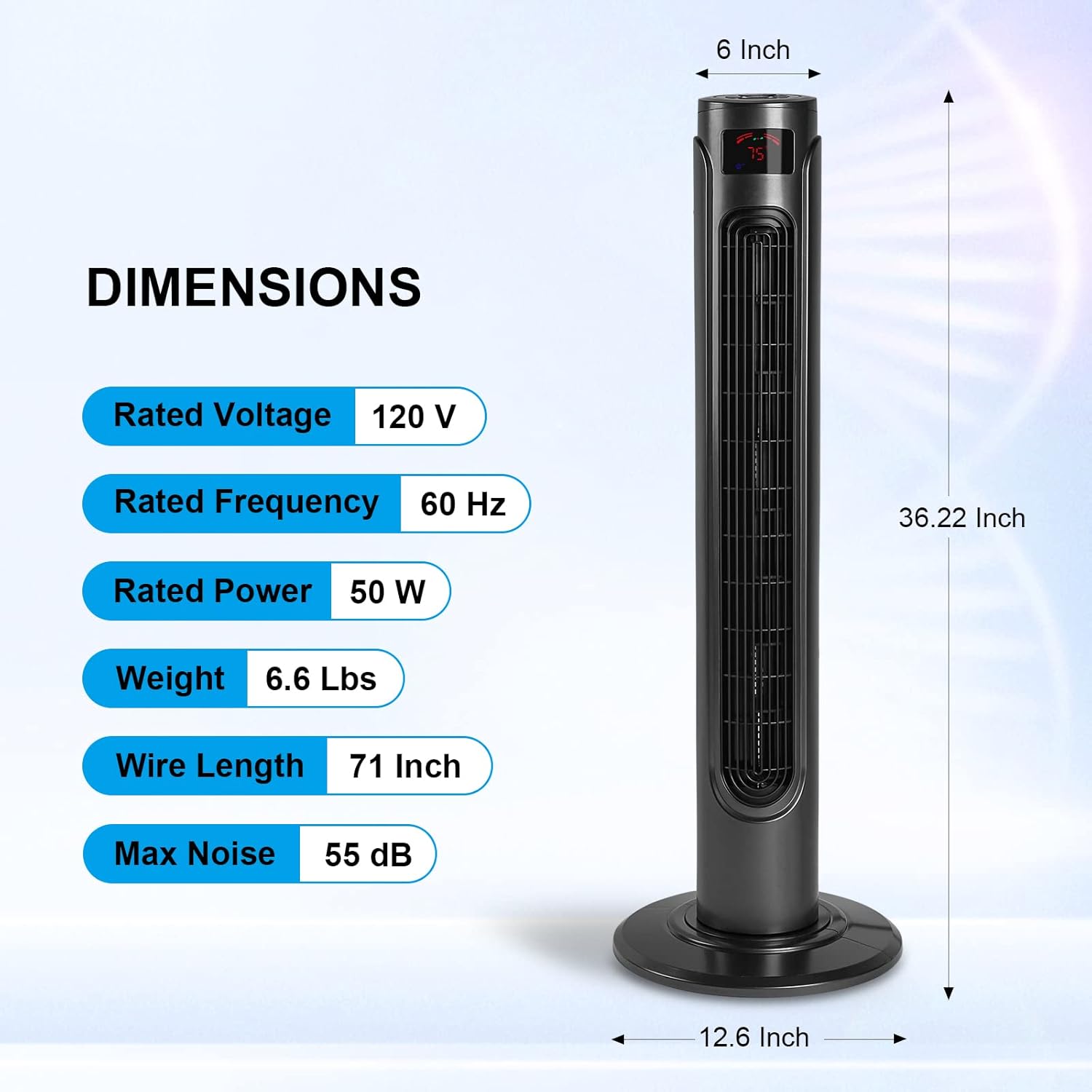 HealSmart 36-Inch Oscillating Tower Fan for Bedroom with Remote Control LED display and 3 Speeds, 3 Modes, 15H Timer, Quiet Fan for Indoor Home Office, Black