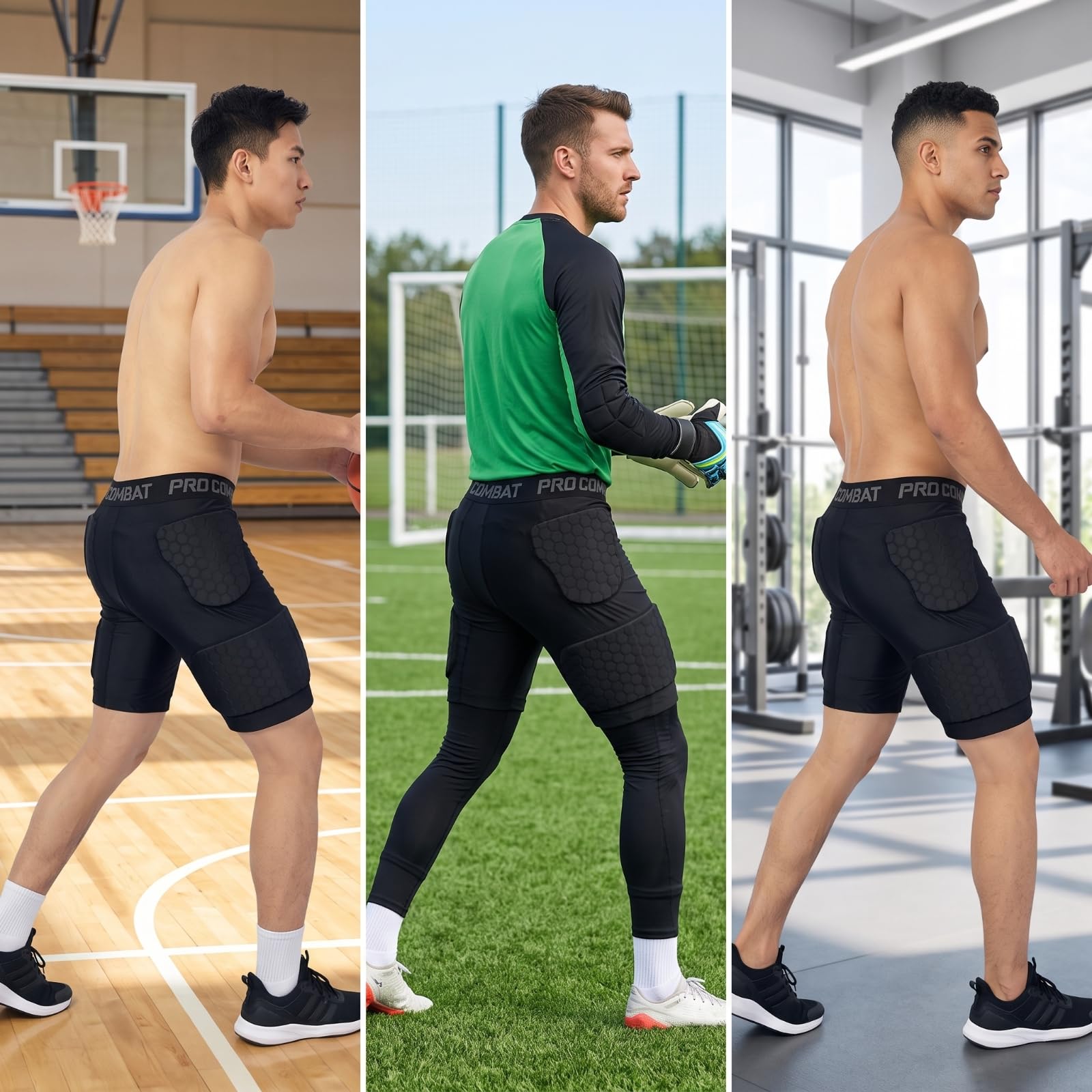 predolo Pantaloncini con Protezioni Integrate Resistenti Agli Urti, Pantaloncini con Imbottitura Integrata, Comodi, per Allenamento, Giocatori di Football, Atleti