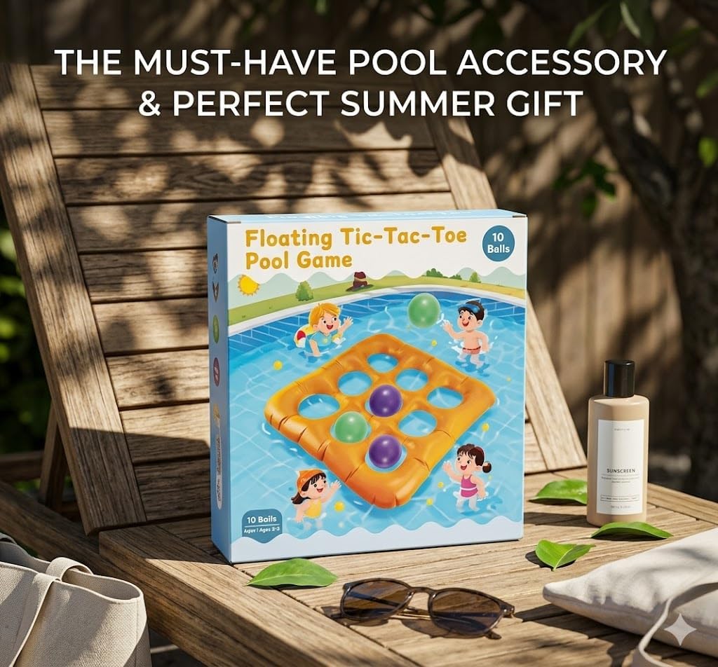 Inflatable Pool Toys Games Set - Tic-Tac-Toe Toss Game Floating Toy with 10 Balls, 2-10 Players Floating Water Game for Adults Teens,Outdoor Beach Toys, Summer Pool Party Water Toys