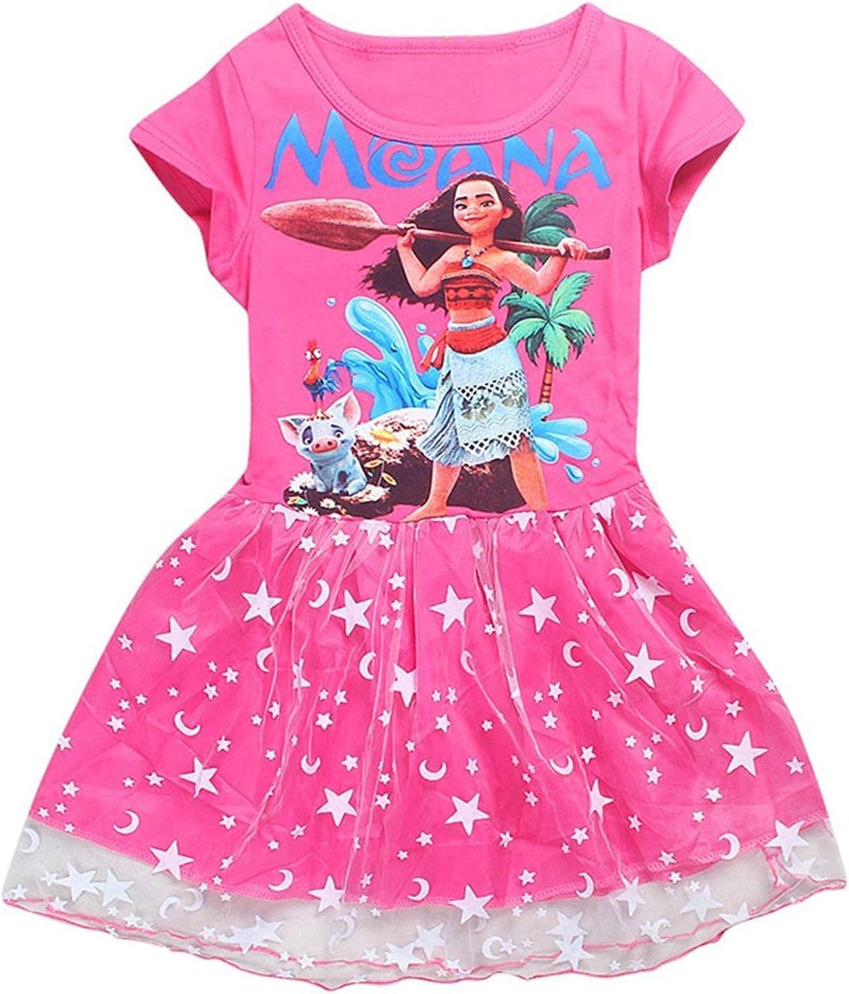 AOVCLKID Little Girls' Dress Moana Princess Cartoon Party Dress (90/1-2Y, Rose 1)
